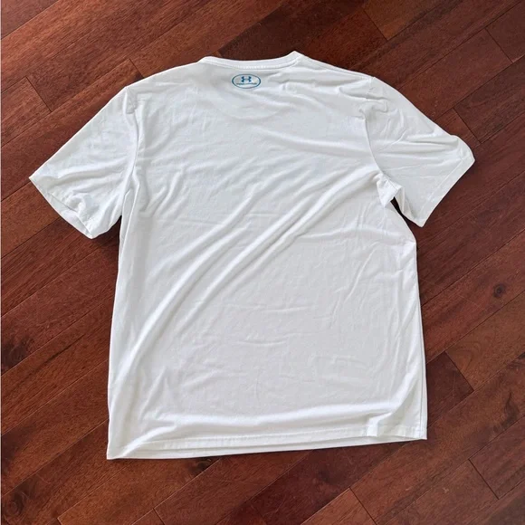 Under Armour White Short Sleeve Tee with Blue Logo - "I FISH" - Picture 4 of 5